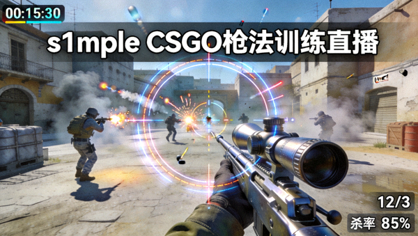 s1mple CSGO枪法训练直播画面展示AWP狙击瞄准场景