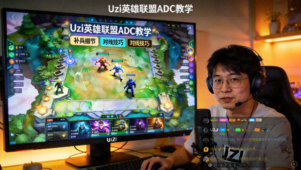 Uzi英雄联盟ADC教学直播画面展示下路对线场景